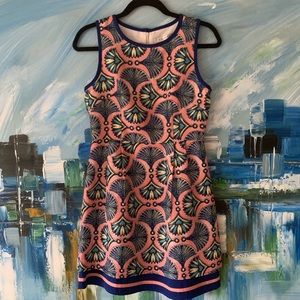 Joy Joy Royal Blue and Red Fan Print Dress Sz XS
